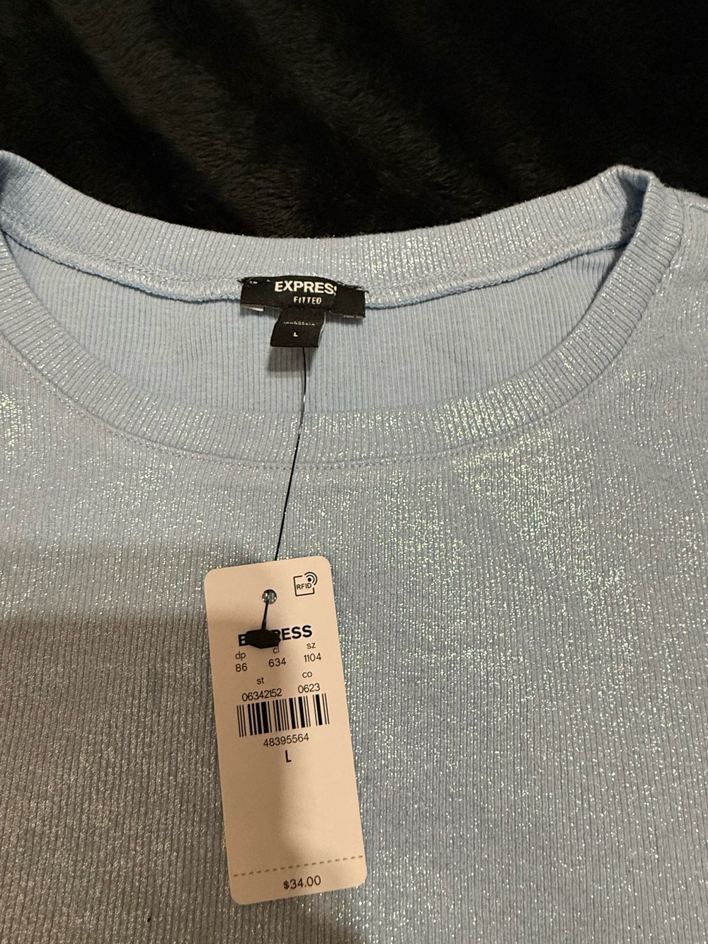 Express Shimmery Light Blue Short Sleeve Tee